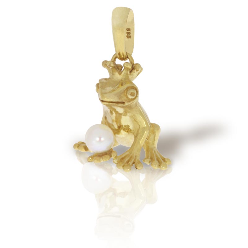Anhänger Froschkönig in Gold mit Akoyaperle